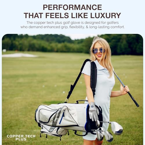 Copper Tech Plus Women’s Copper Infused Golf Glove – White/White – Pair – Compression Fit – Arthritis Relief – Non-Slip Grip – Breathable & Odour-Free – USGA Approved, One Size