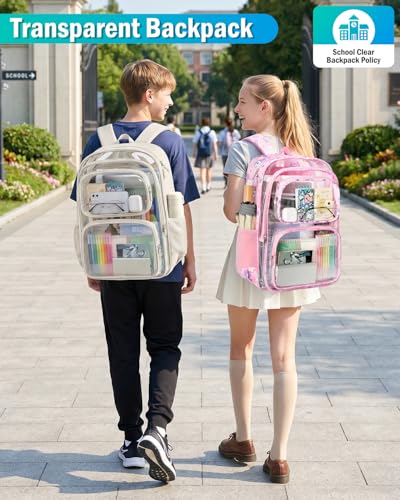 Large Grey Clear Backpack with Thickened Shoulder Straps for School & Travel