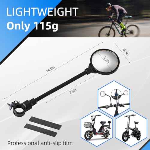 ROCKBROS Bike Mirror Handlebar Mount 360¡ÆRotatable Adjustable Bicycle Rear View Mirror HD Wide Angle Clear Acrylic Convex Safe Bike Mirror for Mountain Road Bike Electric Motorcycle