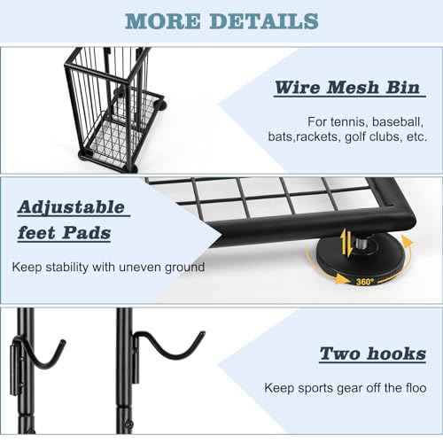 melos 7 Tier Basketball Ball Storage Rack, Freestanding Basketball Holder Garage Ball Storage Sport Organizer Rack with Basket for Volleyball Football Basketball, Indoor/Outdoor