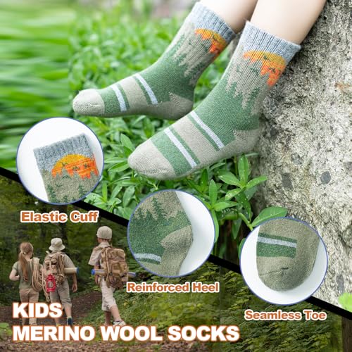 Kids Wool Socks - Boys & Girls 4-7 Years Merino Hiking Athletic Socks - Tree Variation