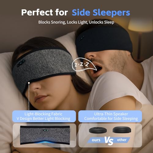 Sleep Headphones Bluetooth Headband for Side Sleepers Black & Grey - Veeniitosr