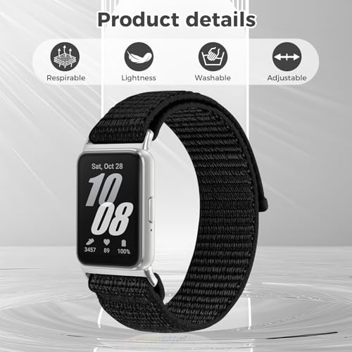 Nylon Watch Band Compatible with Samsung Galaxy Fit 3 - Black & Grey Adjustable Sport Strap