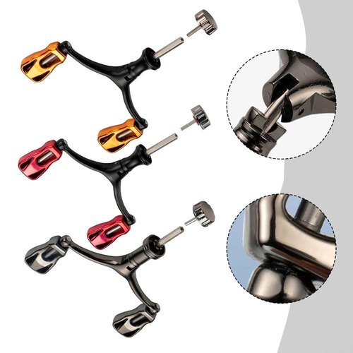 CNC Metal Fishing Reel Handle Double Crank Foldable Comfortable Grip Interchangeable Left Right Hand For 1000-5000 Reels Gold Red Silver(Red)