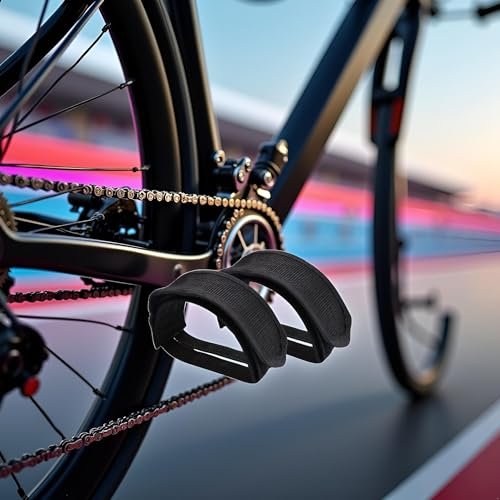 2-Pack Black Bike Pedal Toe Straps, Fixed Gear Cycling Foot Straps with Beam Design Bike Pedals