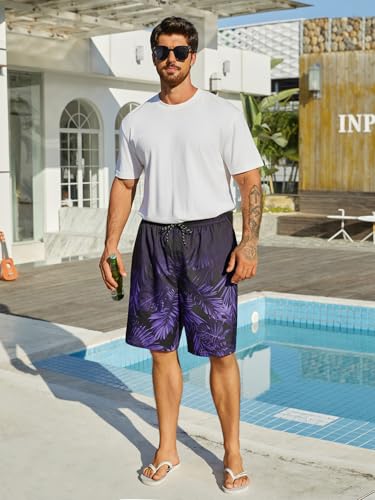 Men's Quick Dry Hawaiian Swim Trunks - Large, Dark Purple, With Pockets