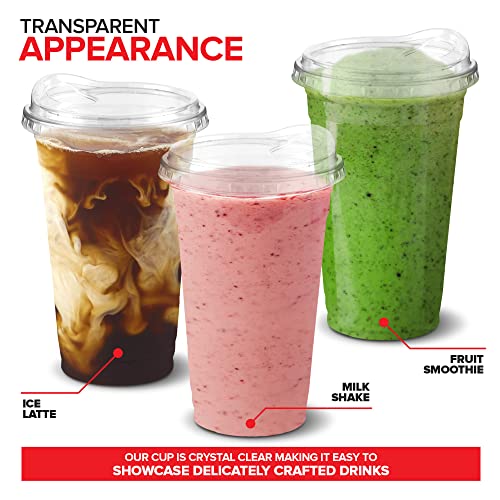 20 oz Clear Plastic Cups with Lids and Strawless Sip Lid - Disposable Togo Drinkware Set of 50