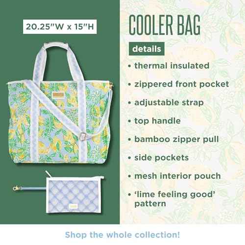 Lilly Pulitzer Yellow Picnic and Beach Cooler, Insulated Bag with Adjustable Shoulder Strap and Zipper, Large Soft Cooler for Groceries or Travel, Make Lemonade