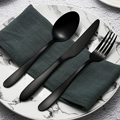 Compralo Matte Black Silverware Set for 8 - 40 Piece Stainless Steel Cutlery