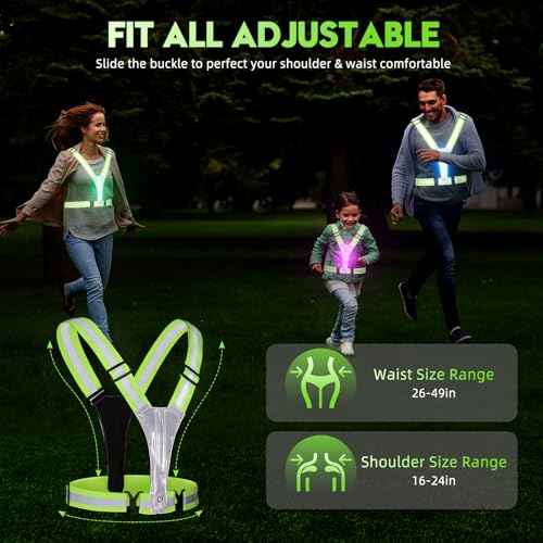 LED Reflective Vest Running Gear, High Visibility Reflective Running vest, 5 Lights Colors Rechargeable Safety Running Vests for Walking Running Cycling Jogging, Adjustable for Men Women Kids