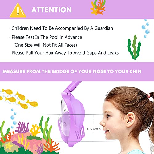 Kids Snorkel Mask Full Face, Snorkeling Gear for Kids 2-14 with Camera Mount, 180 Degree Panoramic View Snorkeling Set Anti-Fog Anti-Leak