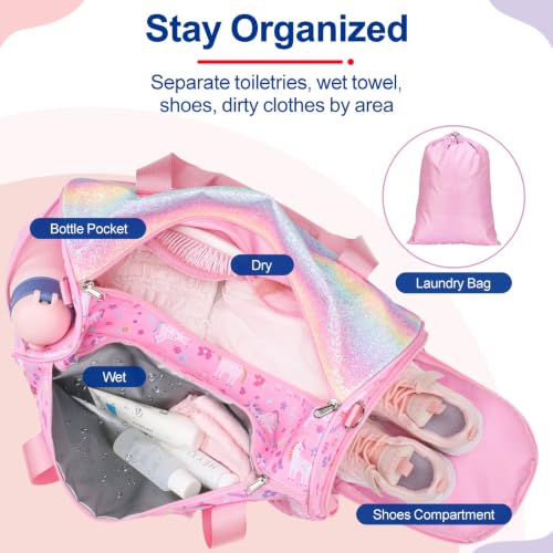 Kids Dance Bag with Shoe Compartment - Glitter Unicorn Pink, Medium