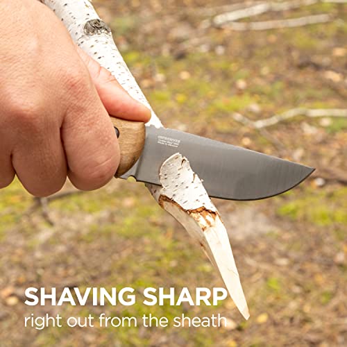 HK4 Fixed-Blade Carbon Steel Knife with Leather Sheath - Camping & Survival Utility Knife