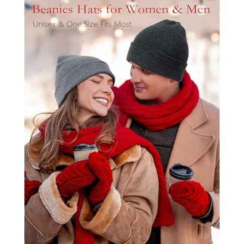 ROYBENS Satin Lined Beanie, 100% Cotton Beanies Hats for Men Women, Slouchy Knit Cuffed Winter Warm Soft Skull Cap Hat