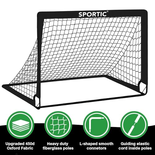 Black 4x3 ft Kids Soccer Goal Set - Portable Pop Up Practice Goals with Carrying Bag & Ground Stakes