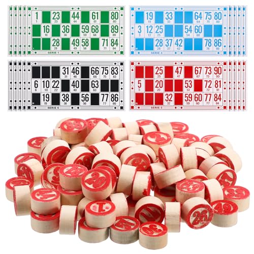 Russian Lotto Game Set Wooden Bingo Cards 48 Cards 90 Pieces for Kids & Family