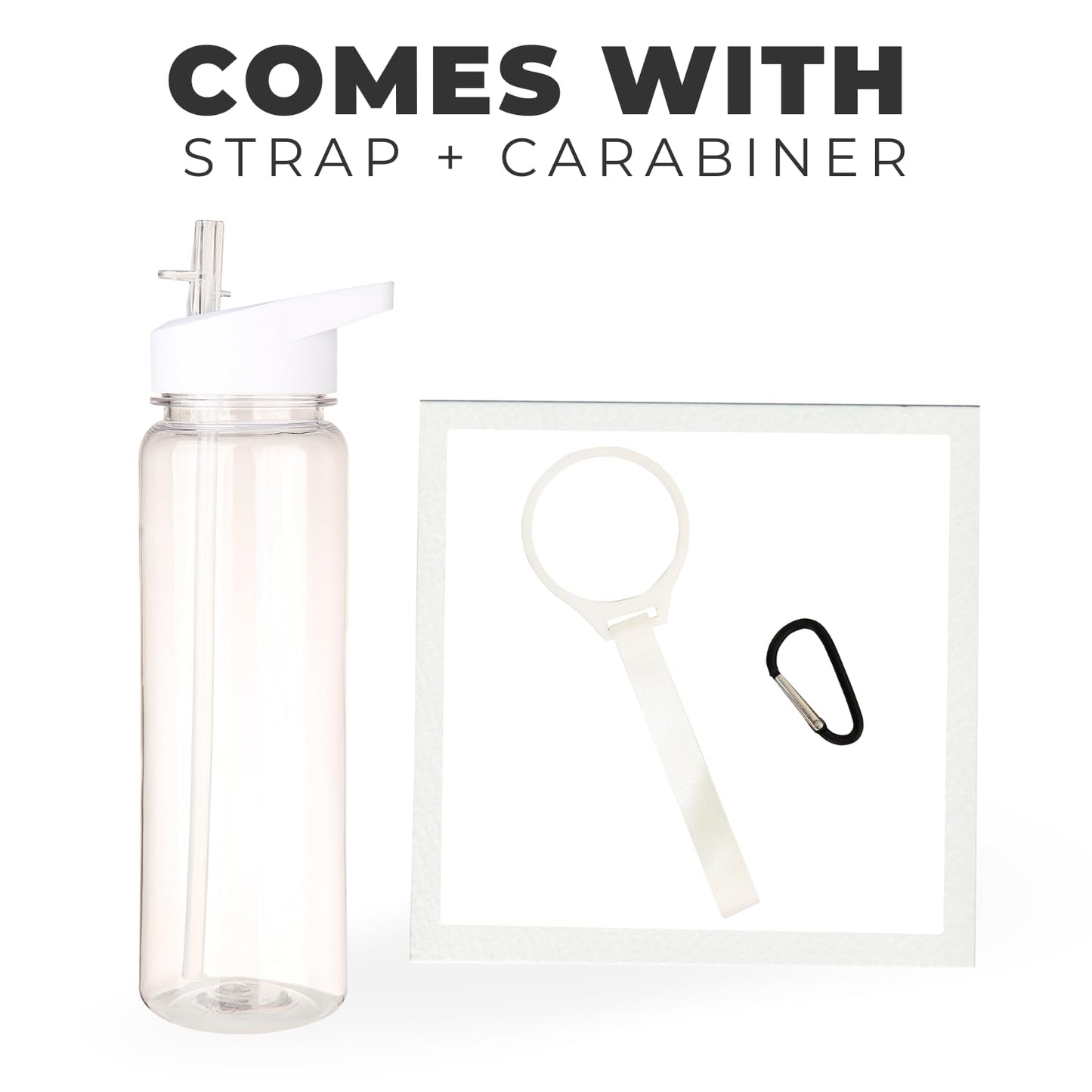 GearTek Tritan Clear Water Bottle With Straw | No Markings BPA Free 24 oz Sports Water Bottle | Leak Proof Re-Usable Flip Top Plastic Drinks Bottles for School, Office, Gym, Cycling (Clear-Straw-24oz)