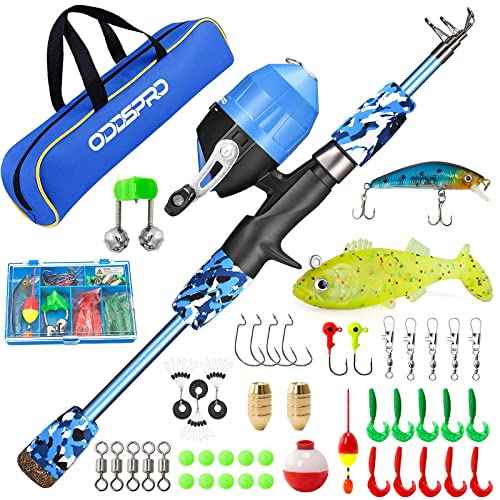 ODDSPRO Kids Fishing Pole Pink, Portable Telescopic Fishing Rod and Reel Combo Kit - with Spincast Fishing Reel Tackle Box for Girls, Youth
