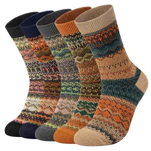 Womens Socks 5 Pairs Warm Merino Wool Socks for Women Thermal Boot Crew Lightweight Gifts Size 9-11