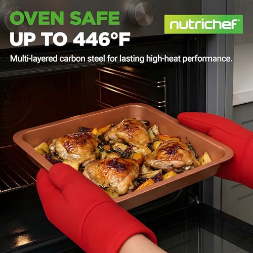 NutriChef 10-Piece Copper Bakeware Set - Non-Stick Oven Baking Pans