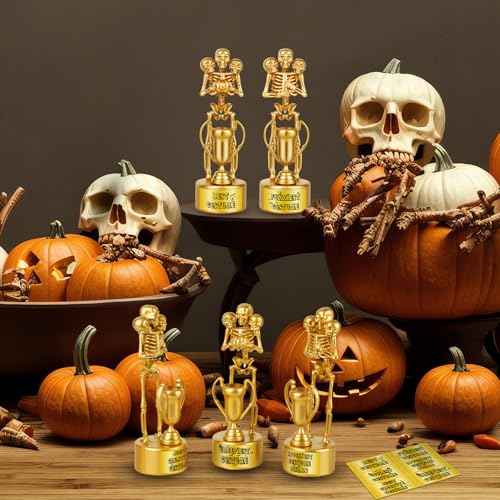 6 Pack Halloween Trophy Best Costume Trophy Skeleton Trophies, Halloween Trophy Awards for Kids Adults Halloween Party Prizes Contest Prizes Funny Trophy for Halloween Party Supplies