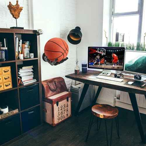 Basketball Holder Wall Mount 2 Piece Set, Men's Room Decoration Game Room Basketball Wall Decor Men's Sport Gifts, Ball Stand Wall Mount, Garage Ball Storage Organizer