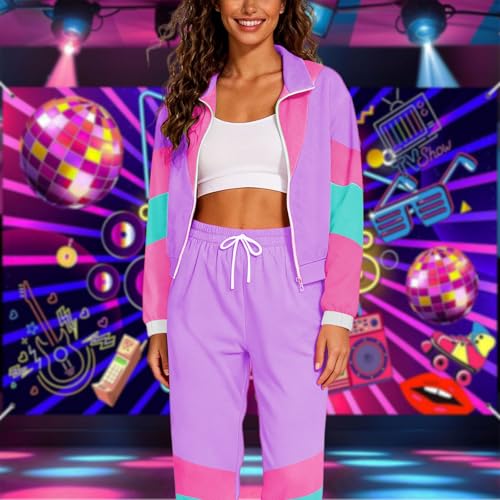 Women’s 80s Retro Track Suit Set Small Lavender Windbreaker & Sweatpants