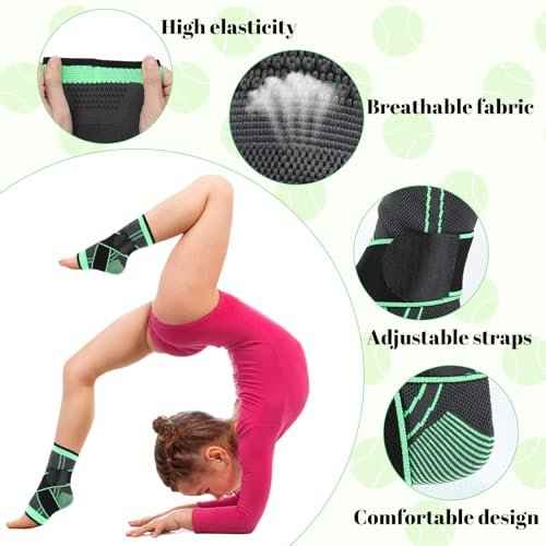 2 Pcs Ankle Brace for Kids - Kids Compression Socks, Youth Ankle Brace for Sports, Adjustable Support for Running, Sprains and Fitness, Compression Ankles Socks for Women, Unisex (Green)