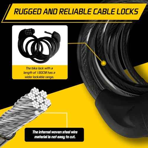 Bicycle Cable Lock, 4-Digit Combination, 6-Foot Long, Resettable Anti-Theft Bicycle Lock,Accessories for Mountain Bike, Road Bike, Electric Bicycle, Scooter£¨Black£©