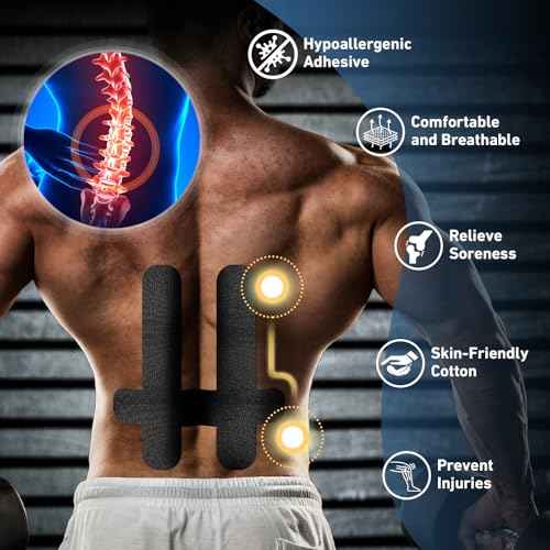 PreCut Kinesiology Tape for Lower Back, 12PCS Kinesiology Tape Precut for Lower Back, KTQUICK Original Cotton Waterproof&Breathable Latex-Free, Enhance Elastic Athletic Tape for Support Muscle(Black)