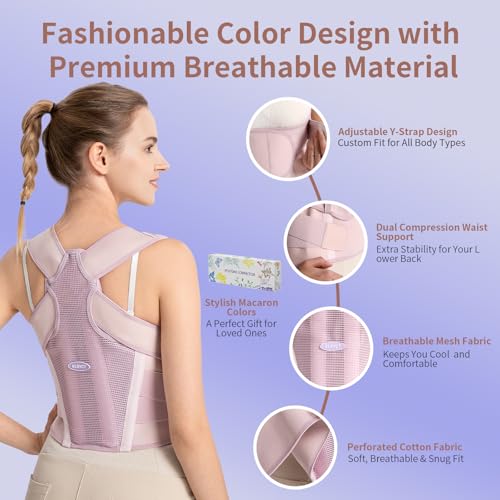 Purple Posture Corrector for Women with Shoulder Support & Back Brace - S/M