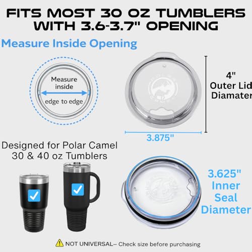 30 oz Replacement Lid 2-Pack for Polar Camel Tumblers & 40 oz Travel Mugs - Spill-Resistant, Straw-Friendly, BPA-Free