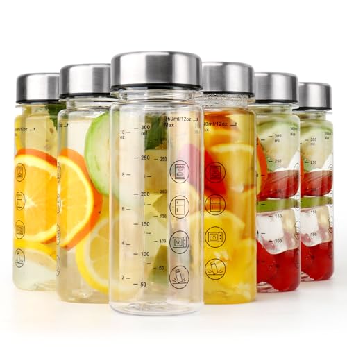 Reusable Plastic Juice Bottles with Caps - 12 oz Wide Mouth, Clear - Variation of 6