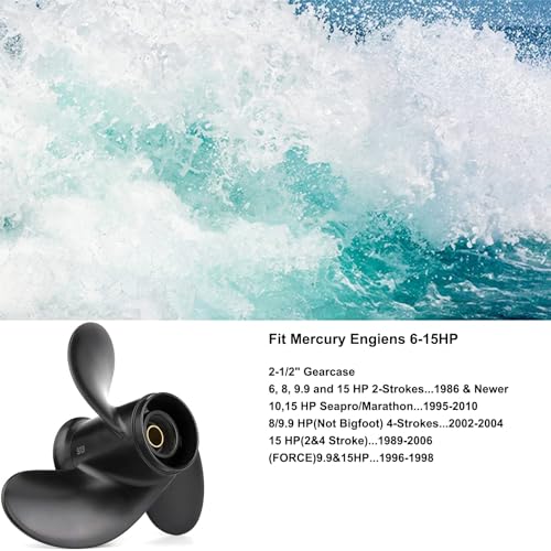 Boat Propeller for Mercury 9.9-15HP 9 Diameter 3-Blade Aluminum Quick Install