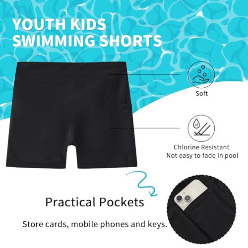 Girls Fully Lined Swim Board Shorts with Pockets UPF50+ Quick-Dry Black 14