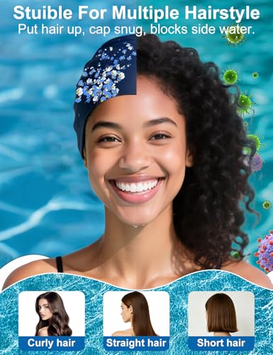 Silicone Swim Cap for Women Men - Floral Pattern, Comfortable Fit & Water-Resistant