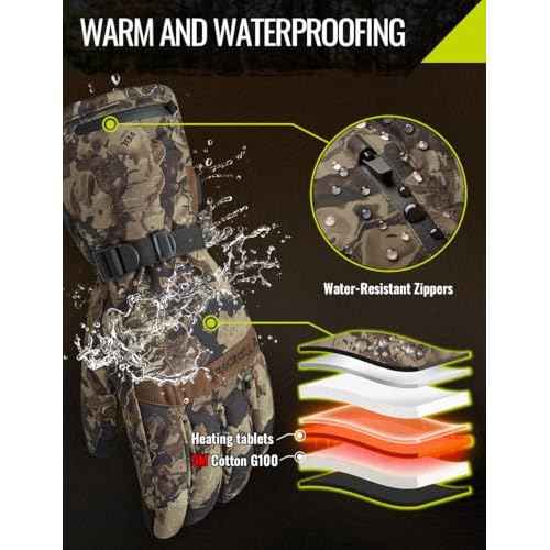 TIDEWE Heated Gloves for Men & Women, Hunting Waterproof Rechargeable Gloves with 2 Battery Packs, 3 Heat Settings, 3M Cotton Insulated for Skiing & Fishing
