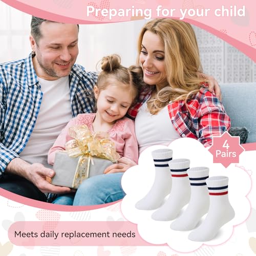 Kids Athletic Crew Socks with Retro Stripes - 4-Pack for Ages 4-12
