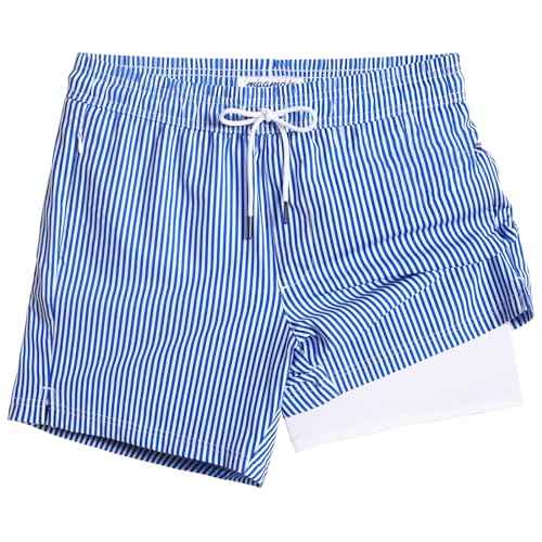 maamgic Mens Swim Trunks with Compression Liner 5" Stretch Beach Shorts Quick Dry with Zipper Pockets No-Chafing Board Shorts
