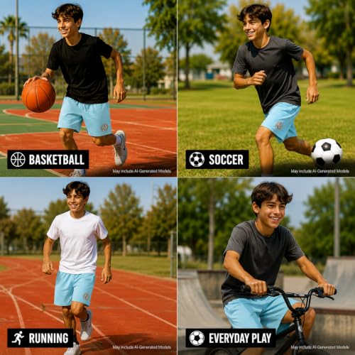 Kids Fleece Athletic Sweat Shorts - Aqua, Size 16 - Boys Sportswear