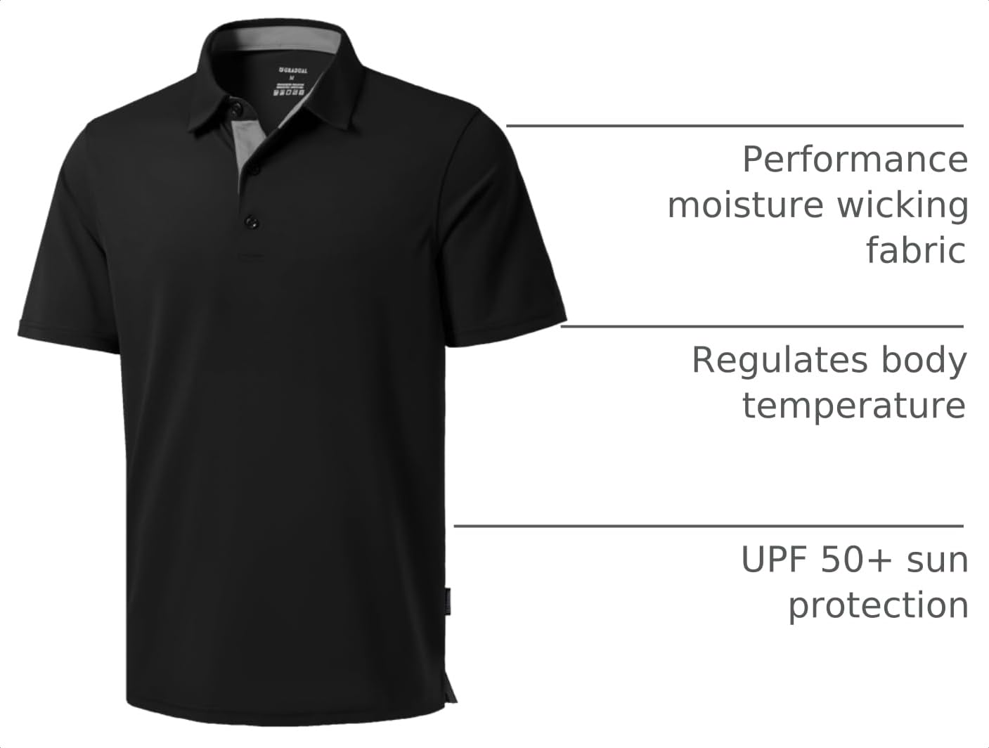 Men's Golf Polo Shirts Dry Fit Performance Short Sleeve Shirt, Black, S