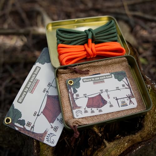 Large Knot Tying Kit with Waterproof Knot Cards for Camping & Survival - Regular + Large Cards