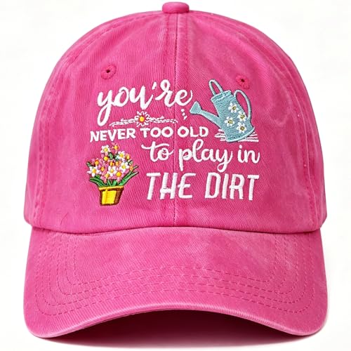 Pink Gardening Hat for Women - Adjustable Cotton Sun Hat with Embroidery, Retirement Gift Mom Grandma
