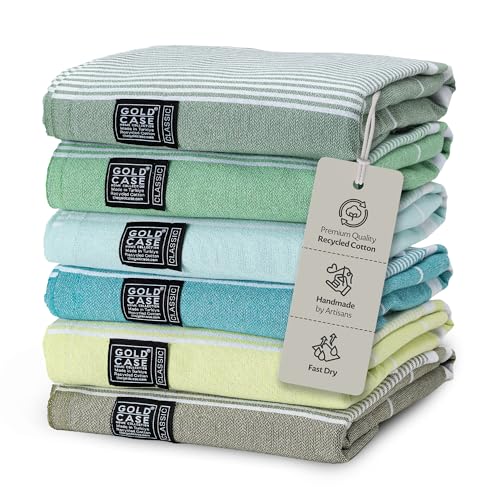 Turkish Beach Towels Set of 6 - Tones of Green, 67x37 Inch, Recycled Cotton