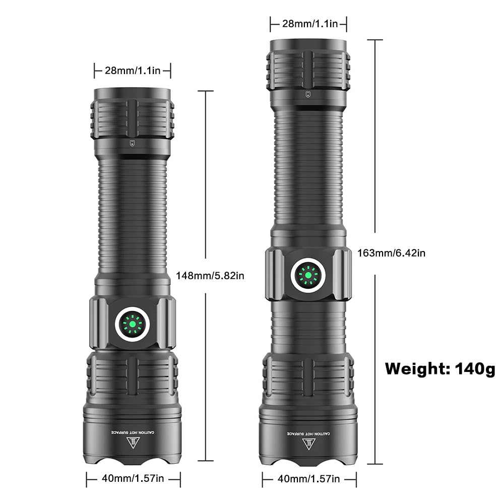 haixnfire Tactical Flashlight Type-C USB Rechargeable 6000 lumens Zoomable LED Waterproof flashlights with Pressure Switch Picatinny Rial Light
