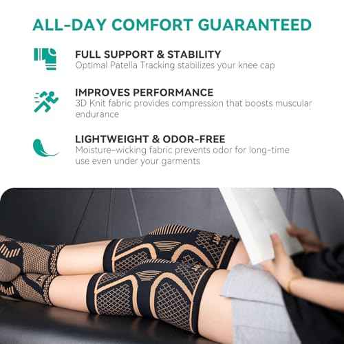 INDEEMAX Copper Knee Brace for Women Men Plus Size, 2 Pack Knee Compression Sleeve for Knee Pain, Arthritis, Running, Sports and Recovery Support, 2XL(26-28 Inch)