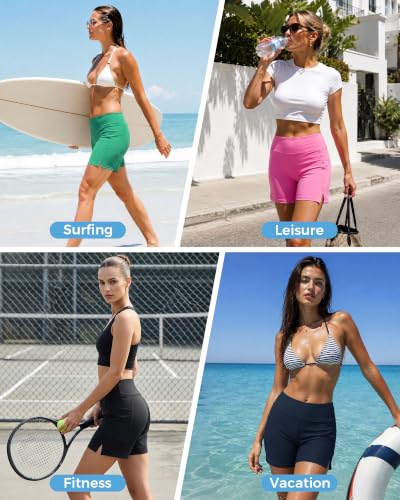 Women Swim Shorts 5 Inch High Waist Quick Dry Beach Bathing Suit - Black, Large