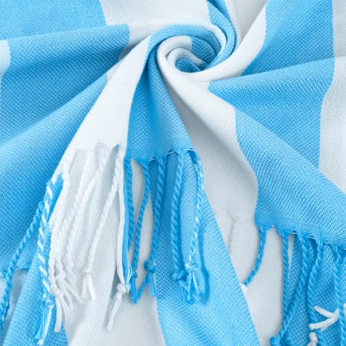 Oversized Turkish Beach Towels 74"x38" Thin Quick Dry Sand Free Pool Swim Bathing Towel Extra Large Blanket Adult Travel Essentials Cruise Accessories Must Haves Summer Blue Stripes