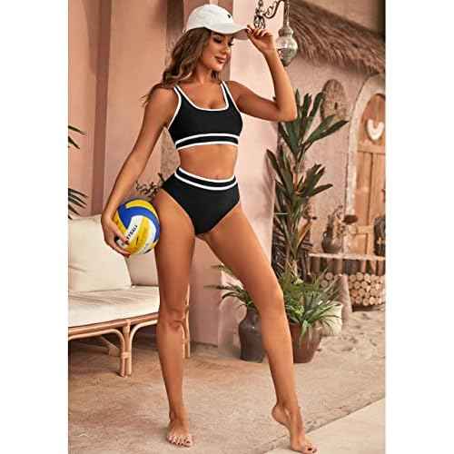BMJL Women's High Waisted Bikini Sets Sporty Two Piece Swimsuits Color Block Cheeky High Cut Bathing Suits