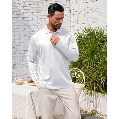 Men's Long Sleeve Polo Shirt Athletic Golf Polo Shirts for Men Quick-Dry Performance Casual Collared Shirts